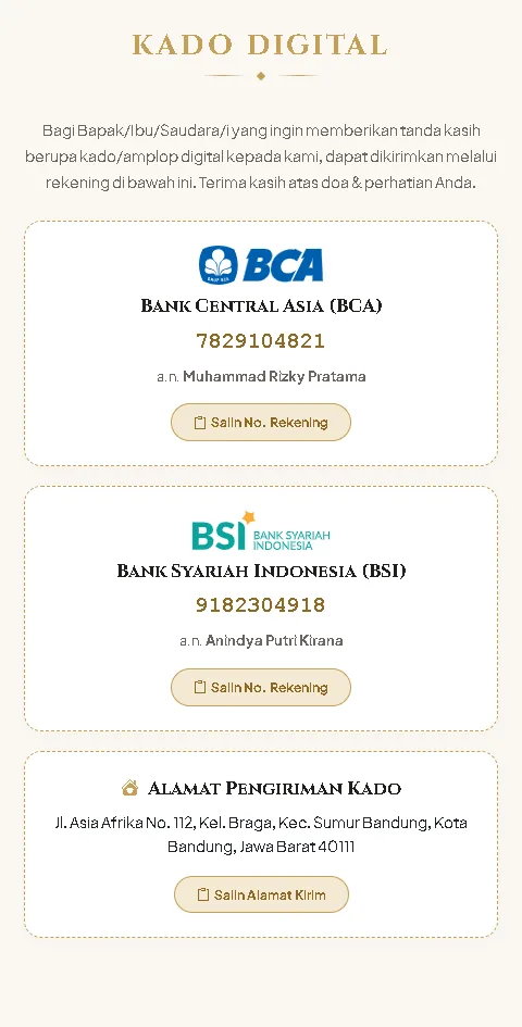 Kado digital dengan nomor rekening dan tombol salin