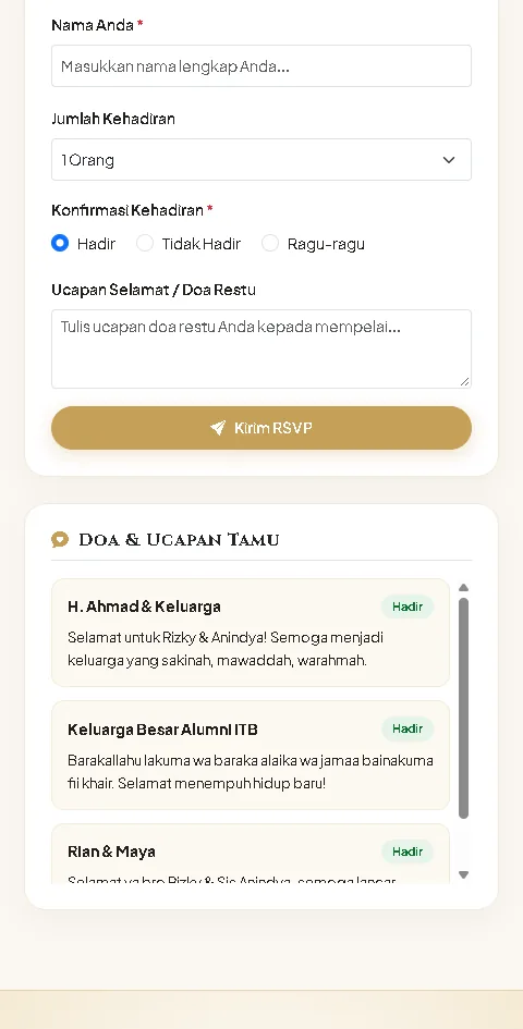 Form RSVP konfirmasi kehadiran tamu